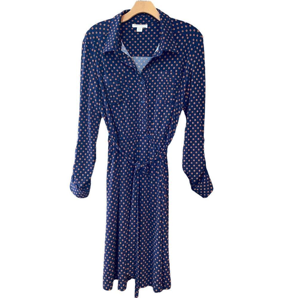 Coldwater Creek Sz 12 Blue Orange Circles Classic ‘90s Work Career Shirtdress